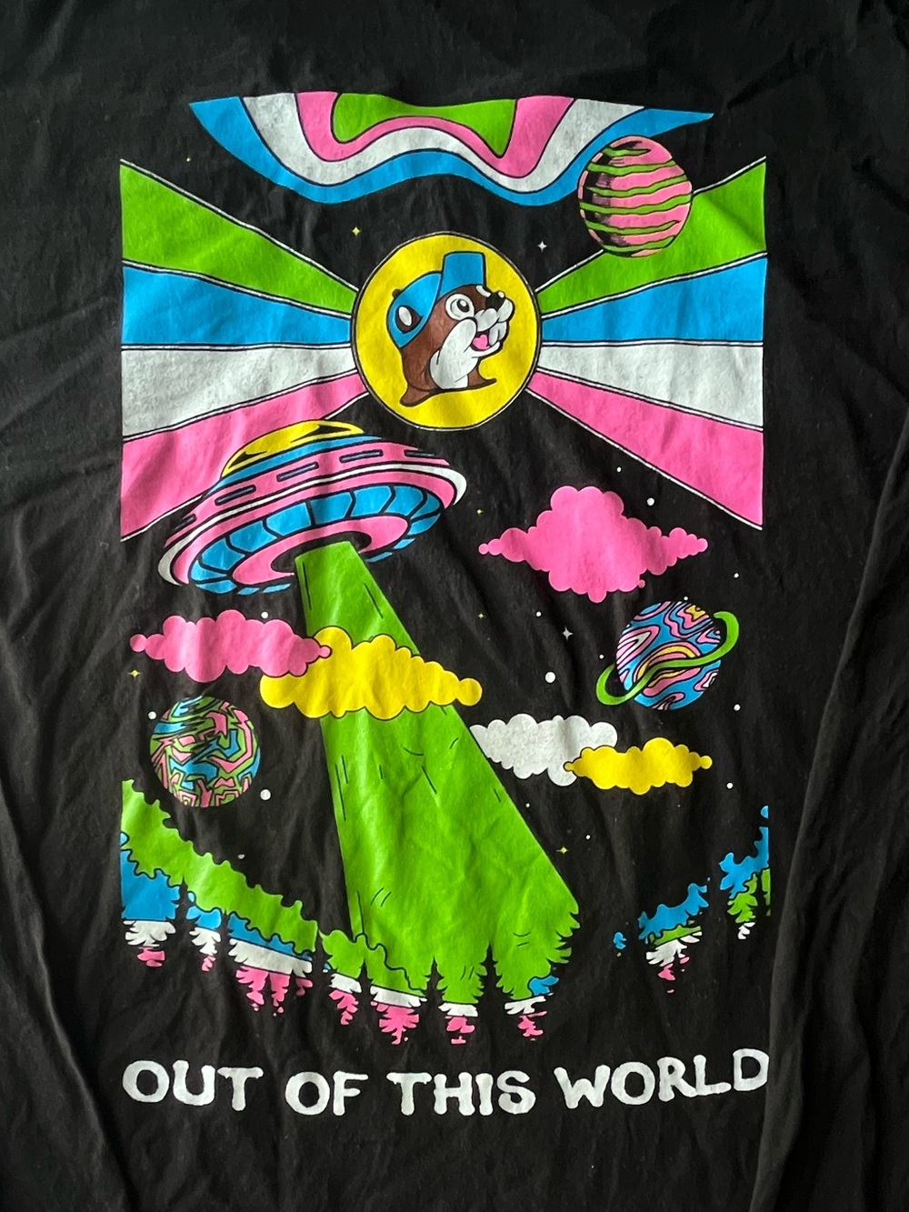 Buc-ees XXL Shirt Long Sleeve Black Neon UFO Alien Out Of This World Retro